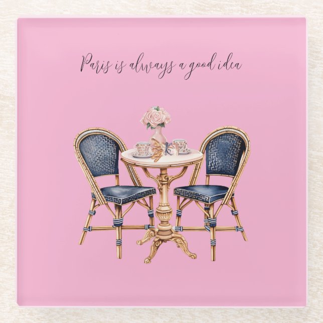 Dessous-de-verre En Verre Pink Blue Paris Table Baguettes (Devant)