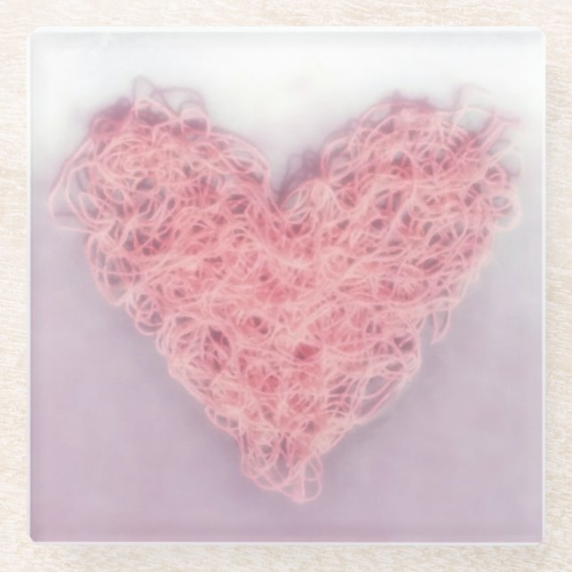 Dessous-de-verre En Verre Pink Valentine’s Day Woolen Yarn Tricot Heart (Devant)