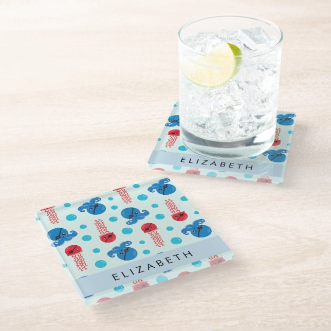 Dessous-de-verre En Verre Pirate Octopus, Pirate Jellfish, Mer, Votre Nom (Incliné)