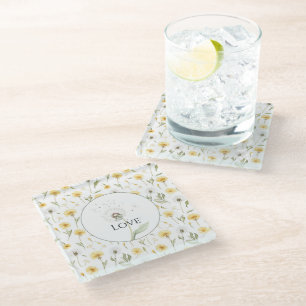 Dessous-de-verre En Verre Pissenlits Fleurs Jaunes Blanches Amour