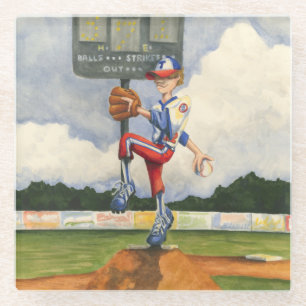 Dessous-de-verre En Verre Pitcher de baseball sur Mound par Jay Throckmorton