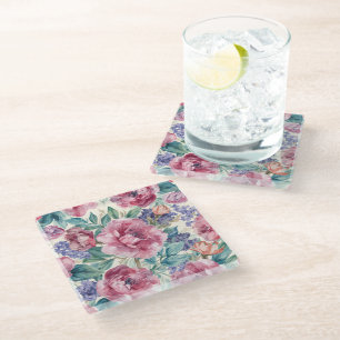 Dessous-de-verre En Verre Pivoine botanique aquarelle floraison lavande flor