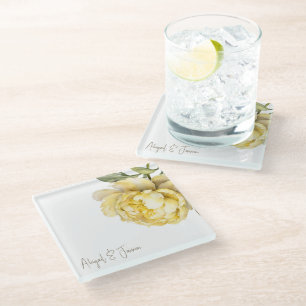 Dessous-de-verre En Verre Pivoine jaune Noms personnalisés
