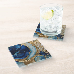 Dessous-de-verre En Verre Plage Abstraite Gold-Navy