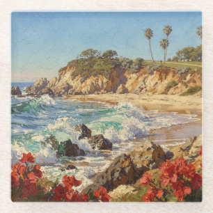 Dessous-de-verre En Verre Plage de Californie   Art côtier impressionniste