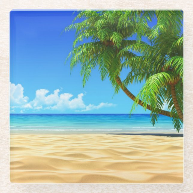 Dessous-de-verre En Verre Plage Dessous de verre-tropicale en verre (Devant)