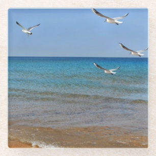 Dessous-de-verre En Verre Plage et mouettes