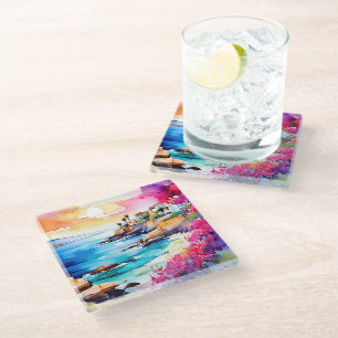 Dessous-de-verre En Verre "Plage isolée"