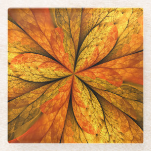 Dessous-de-verre En Verre Plante d'automne, feuille d'art fractal abstrait m