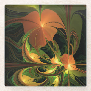 Dessous-de-verre En Verre Plante de fantaisie abstraite vert rouille marron