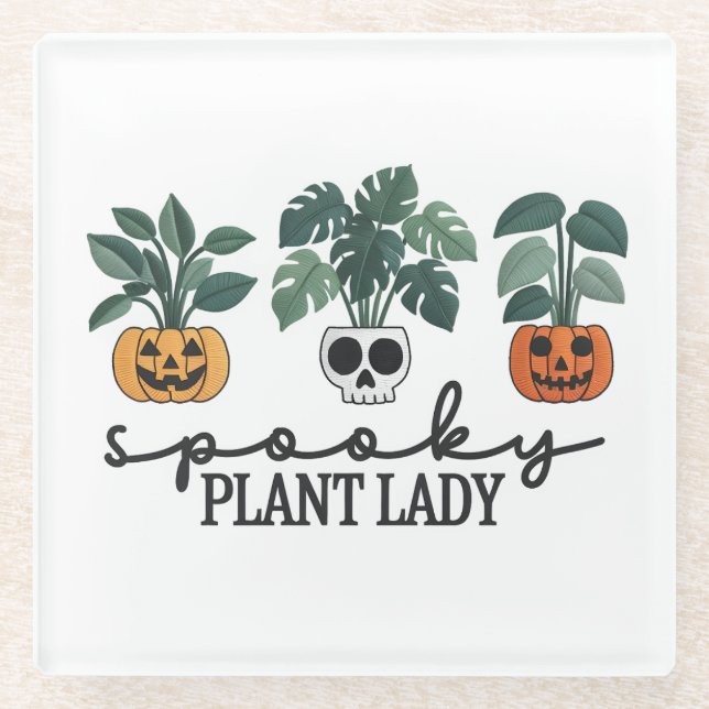 Dessous-de-verre En Verre Plante éffrayant Lady Halloween Monstera Design (Devant)