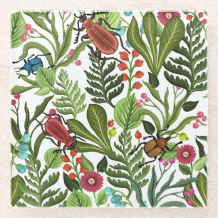 Dessous-de-verre En Verre Plantes décoratifs et insectes : Design sans coutu