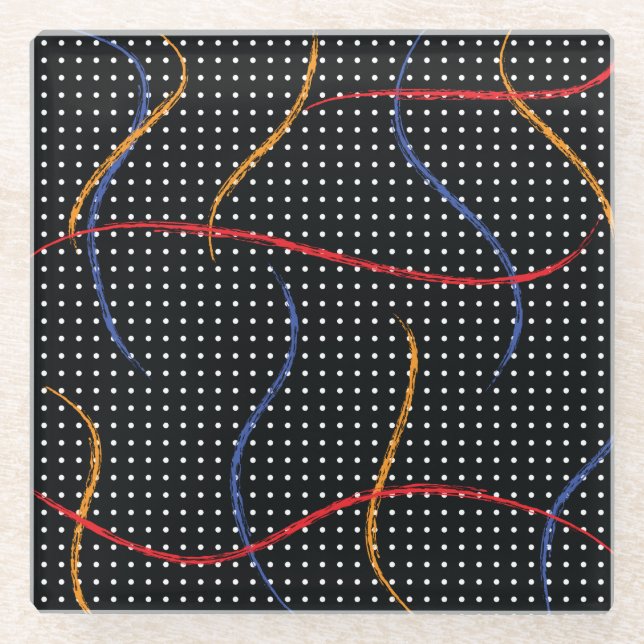 Dessous-de-verre En Verre Plaque et points de peinture rétro (Devant)