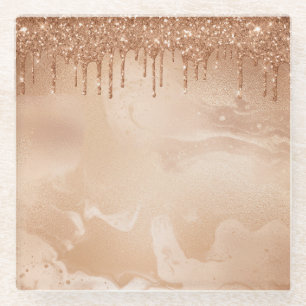 Dessous-de-verre En Verre Pluie de Parties scintillant de cuivre sur le marb