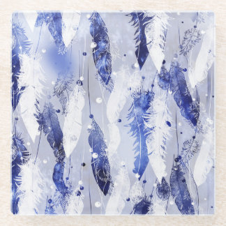 Dessous-de-verre En Verre Plumes tombantes : motif bleu aquarelle.