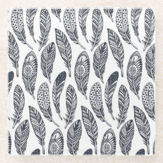 Dessous-de-verre En Verre Plumes tribales dessinées à la main, motif vintage