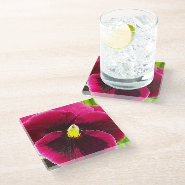 Dessous-de-verre En Verre Plutôt Purple Pansy Floral (Incliné)