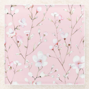 Dessous-de-verre En Verre Plutôt Rose Blanc Floral
