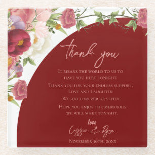 Dessous-de-verre En Verre Pocher Floral Red Arch Mariage message Merci