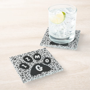 Dessous-de-verre En Verre Poches de chien noir et blanc Polka Dessous de ver
