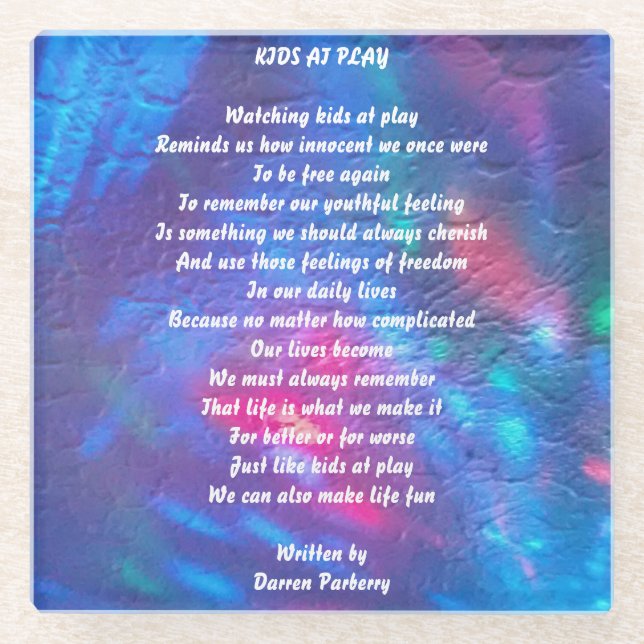 Dessous-de-verre En Verre Poème "Kids at Play" - Dessous de verre (Devant)