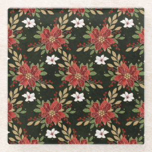 Dessous-de-verre En Verre Poinsettia d'hiver élégant sur fond sombre
