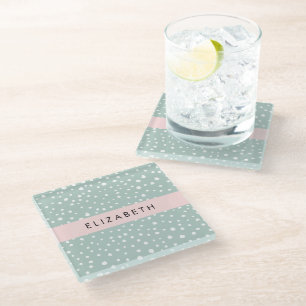Dessous-de-verre En Verre Points Dalmatiens verts, Spots, Votre Nom