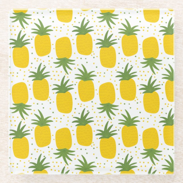 Dessous-de-verre En Verre Points d'ananas : Conception de fruits d'été (Devant)