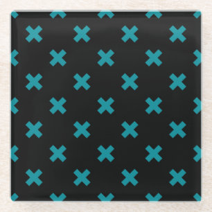 Dessous-de-verre En Verre points de croix turquoises sur noir