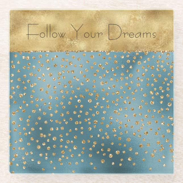 Dessous-de-verre En Verre Points de Parties scintillant turquoise Green Gold (Devant)