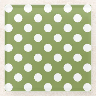 Dessous-de-verre En Verre Pois blancs sur vert olive