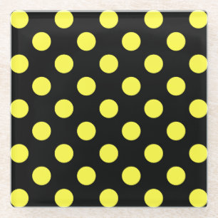 Dessous-de-verre En Verre Pois jaunes sur fond noir