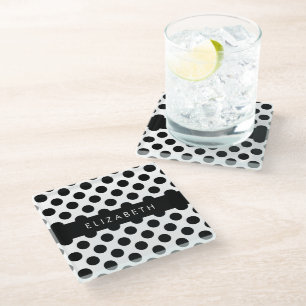 Dessous-de-verre En Verre Pois noirs et blancs, pointillés, Votre nom
