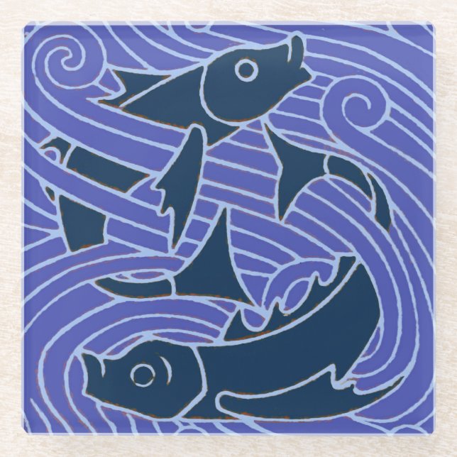 Dessous-de-verre En Verre Poisson Gras Baignade Océan Bleu Pêche (Devant)