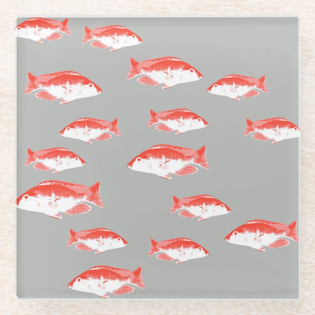 Dessous-de-verre En Verre Poisson rouge et gris (Devant)