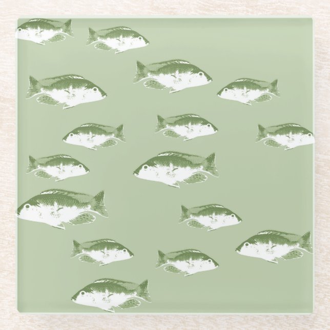 Dessous-de-verre En Verre Poisson vert olive (Devant)