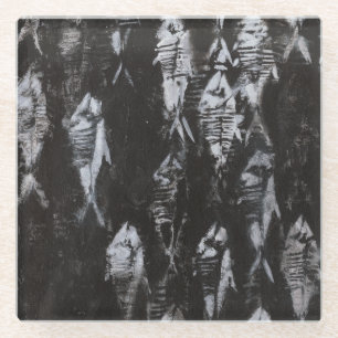 Dessous-de-verre En Verre Poissons blancs fossiles sur l'arrière - plan noir