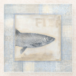 Dessous-de-verre En Verre Poissons gris sur l'arrière - plan beige