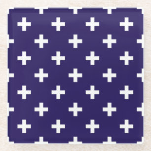 Dessous-de-verre En Verre Polka blanche croise sur bleu marine
