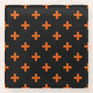 Dessous-de-verre En Verre Polka orange croise sur noir