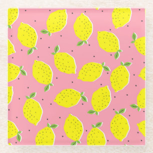 Dessous-de-verre En Verre Polka rose citron chaotique : Motif d'agrumes