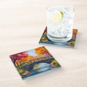 Dessous-de-verre En Verre Pont d'automne Feuillage d'automne Aquarelle Natur