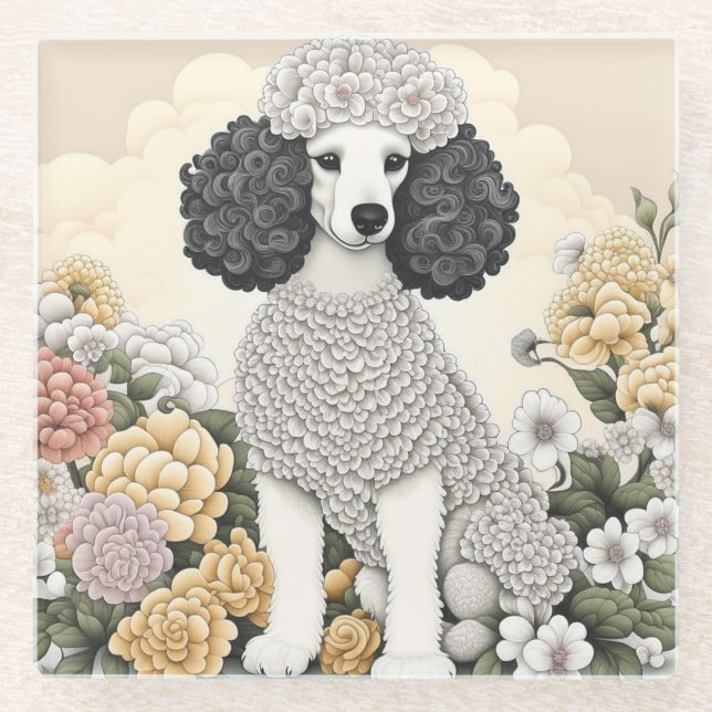 Dessous-de-verre En Verre Poodle en Fleurs Whimsical (Devant)