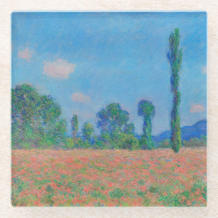 Dessous-de-verre En Verre Poppies rouges Ciel bleu par Monet - Champ de pavo