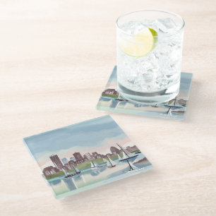 Dessous-de-verre En Verre Port de Boston   Aquarelle de Boston Massachusetts