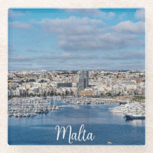 Dessous-de-verre En Verre Port de Sliema avec bâtiments et bateaux modernes