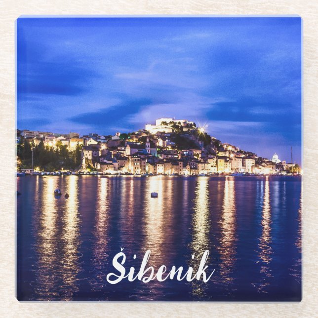 Dessous-de-verre En Verre Port éclairé en Sibenik, Croatie (Devant)