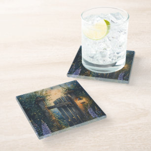 Dessous-de-verre En Verre Porte de jardin enchanté sous un ciel de lucioles
