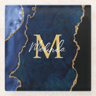 Dessous-de-verre En Verre Porte en marbre bleu et or de la Marine