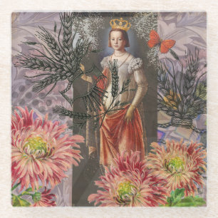 Dessous-de-verre En Verre Portrait de femme Vierge Antique Coloré Riche